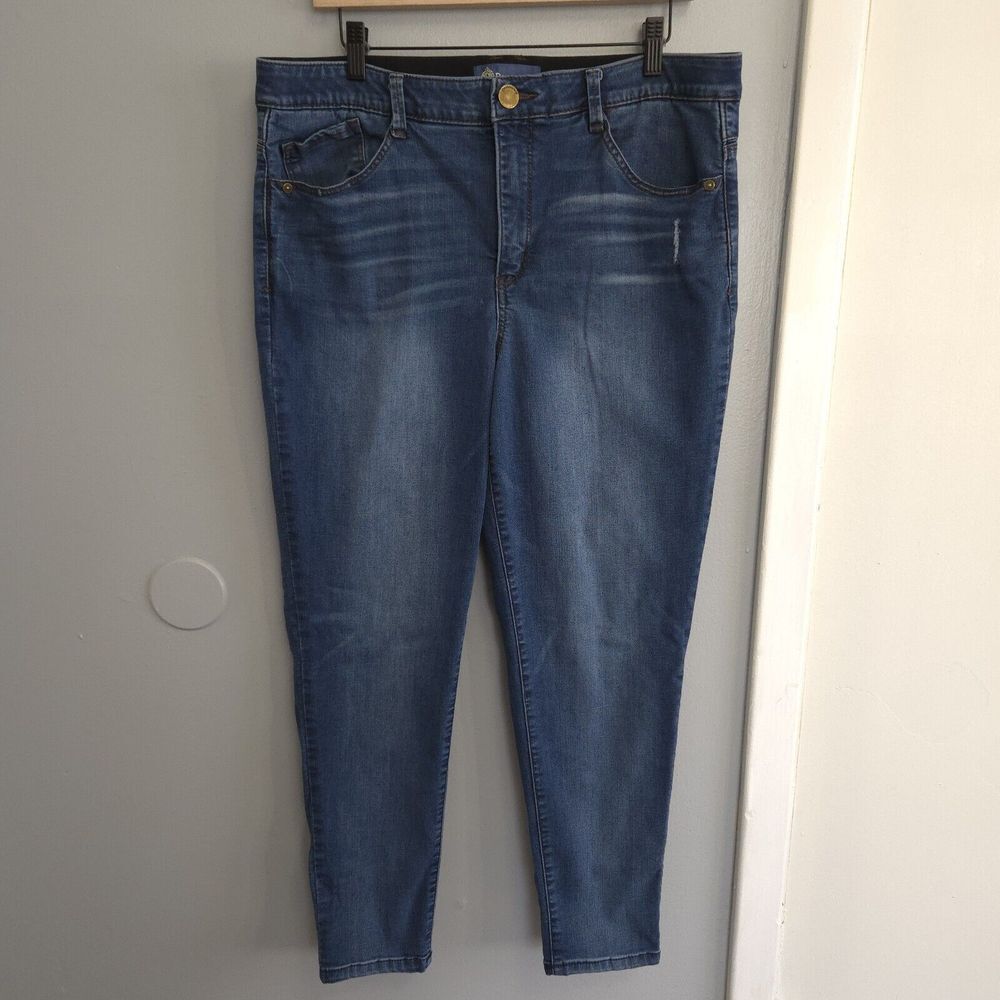 Democracy Jeans Size 16 Ab Technology Skinny Distressed Mid Rise Medium Wash